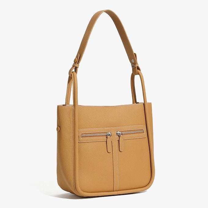 Women's Top Grain Leather Niche Luxury Bag – Dual-Zip Design with Removable Liner