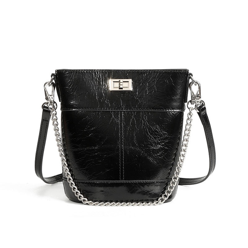 Women's Luxury Waxed Top Grain Leather Bucket Bag