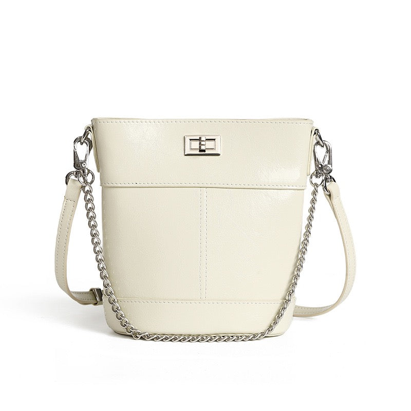 Women's Luxury Waxed Top Grain Leather Bucket Bag