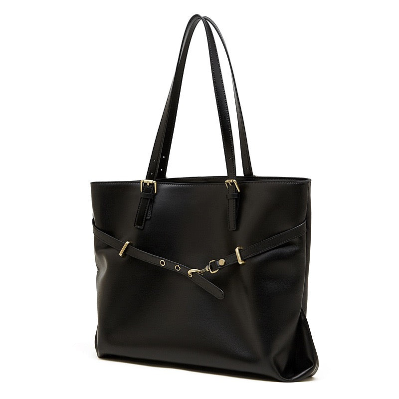 Genuine Leather Casual Tote – Large Capacity with Signature Lock Closure