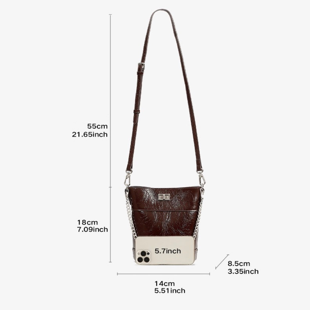 Women's Luxury Waxed Top Grain Leather Bucket Bag