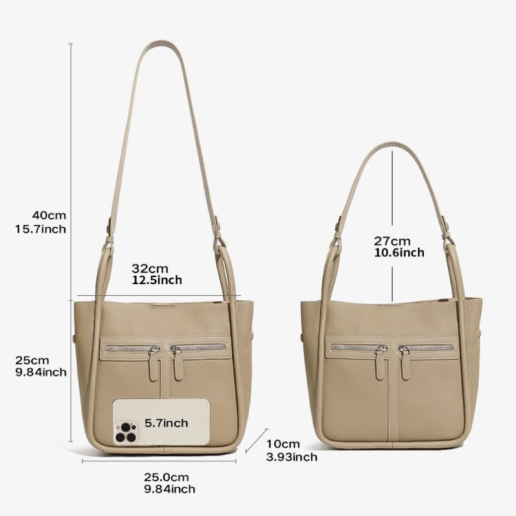 Women's Top Grain Leather Niche Luxury Bag – Dual-Zip Design with Removable Liner