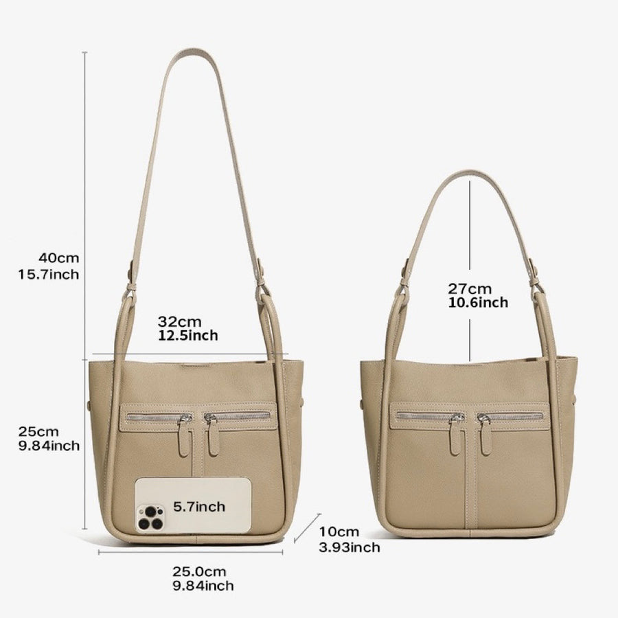 Women's Top Grain Leather Niche Luxury Bag – Dual-Zip Design with Removable Liner