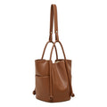Women's Camel Knot-Detail Genuine Leather Bucket Bag