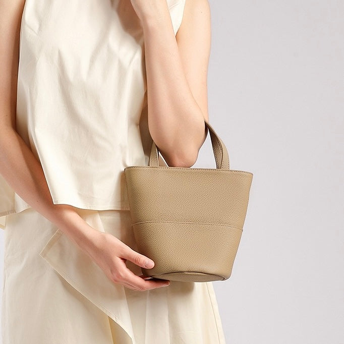 Women's Genuine Leather Minimalist Crossbody Bucket Bag