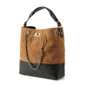 Suede Genuine Leather Color Block Chain Bucket Bag