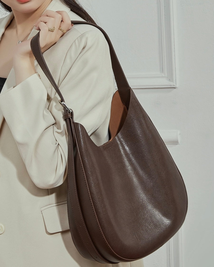 Sleek Minimalist Women's Genuine Leather Shoulder Bag