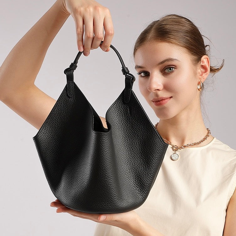 Women's Genuine Leather Large Capacity Basket Tote Bag