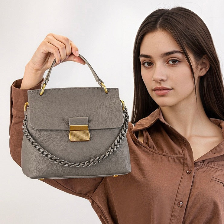 Women's Genuine Leather Shell Chain Crossbody Bag