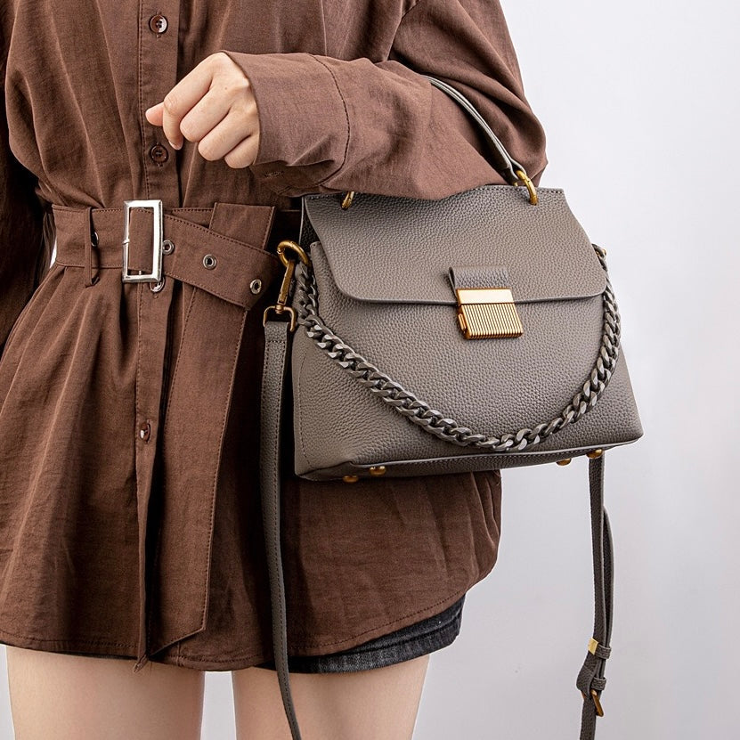 Women's Genuine Leather Shell Chain Crossbody Bag