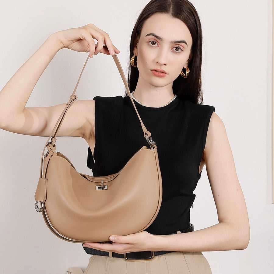 Women's Genuine Leather Designer Casual Crescent Bag