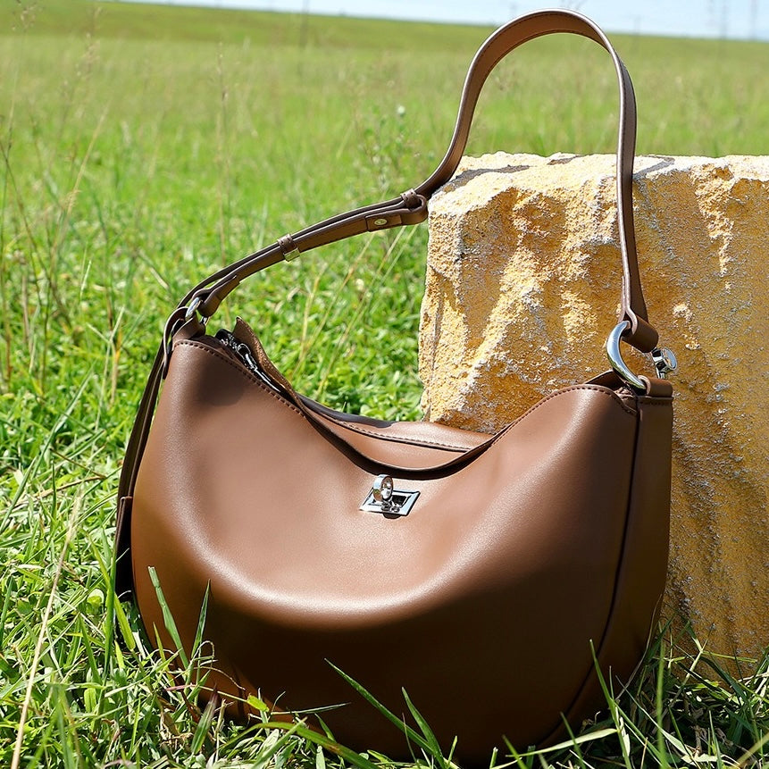 Women's Genuine Leather Designer Casual Crescent Bag