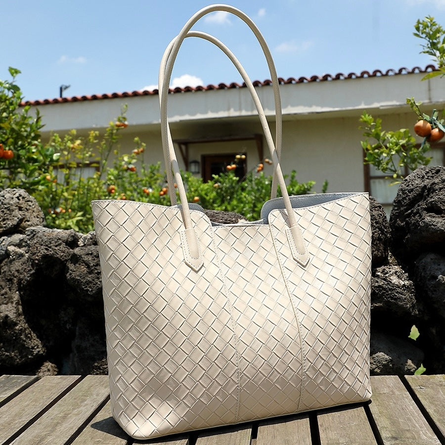 Women's Genuine Leather Large Capacity Woven Tote Bag