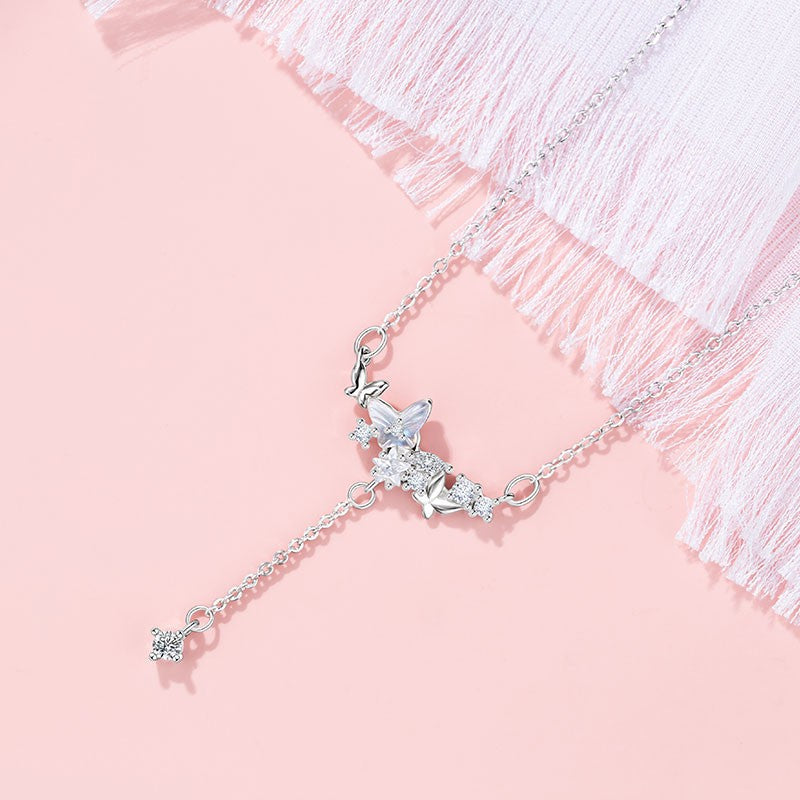 Butterfly Hanging on Stars Necklace