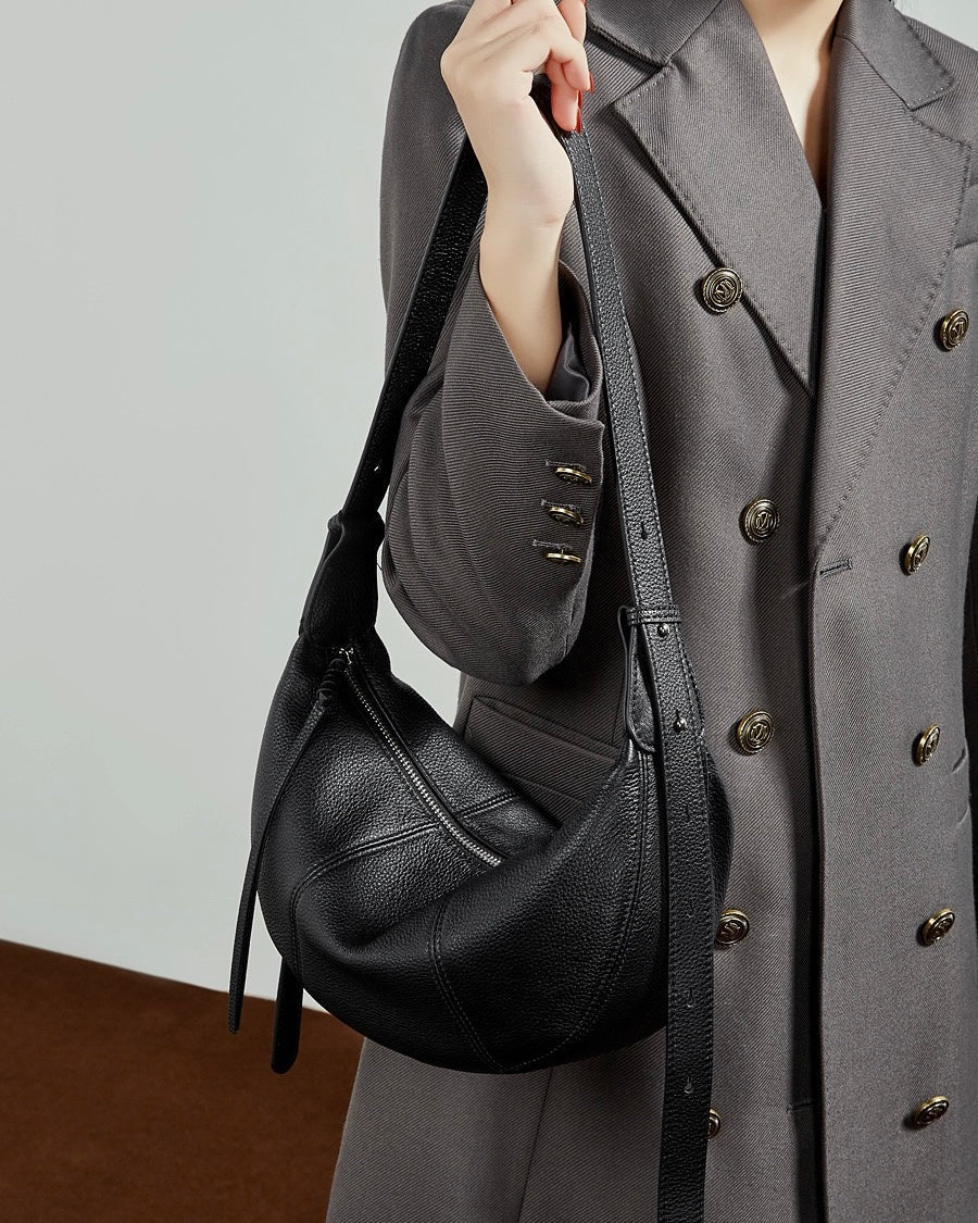 Women's Pebbled Leather Crescent Hobo Crossbody Bag