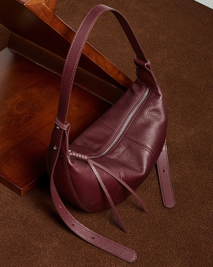 Women's Pebbled Leather Crescent Hobo Crossbody Bag