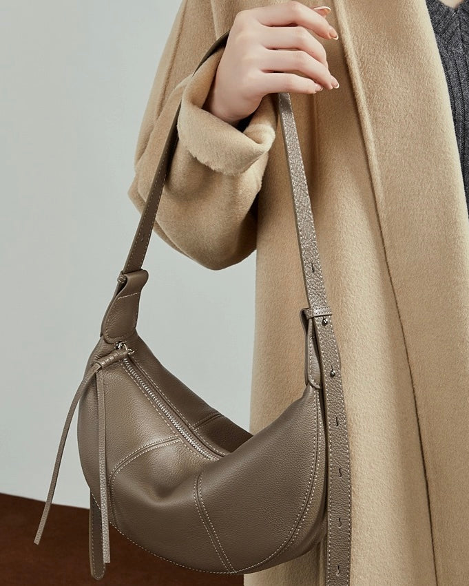 Women's Pebbled Leather Crescent Hobo Crossbody Bag