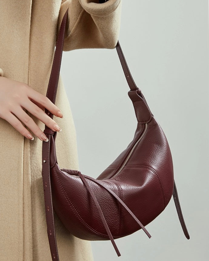 Women's Pebbled Leather Crescent Hobo Crossbody Bag