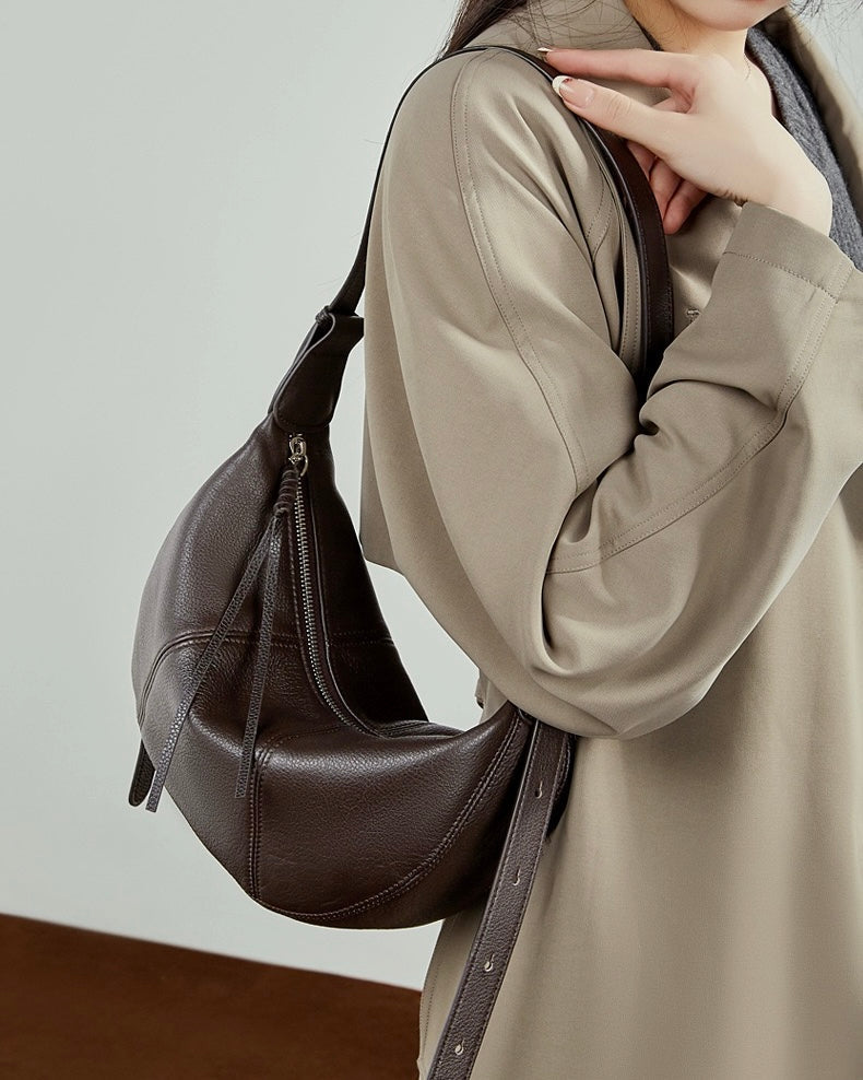 Women's Pebbled Leather Crescent Hobo Crossbody Bag
