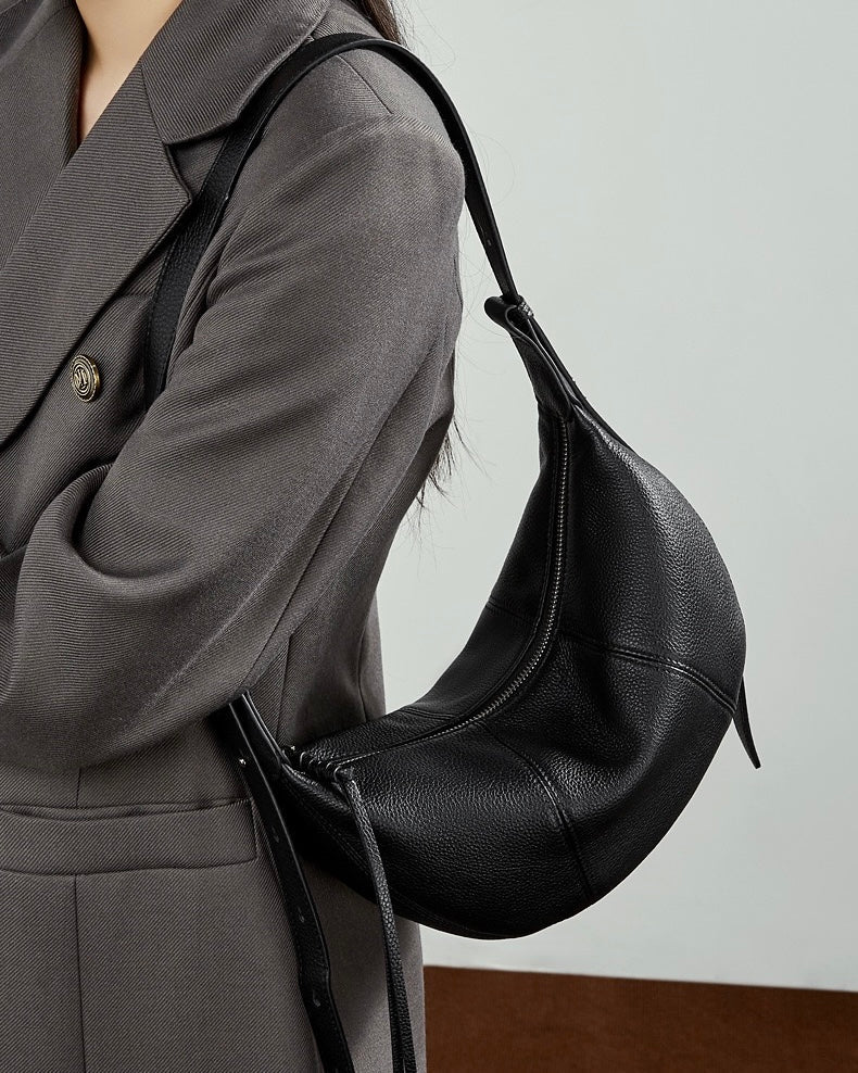 Women's Pebbled Leather Crescent Hobo Crossbody Bag