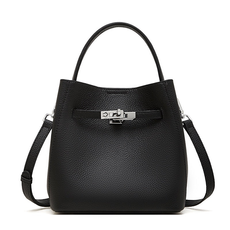 Women's Luxury Genuine Leather Basket Bucket Bag