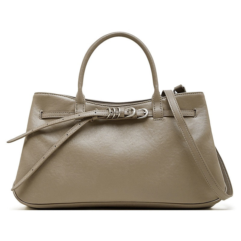Retro Genuine Leather Crossbody Bag with Signature Ring-Buckle Strap