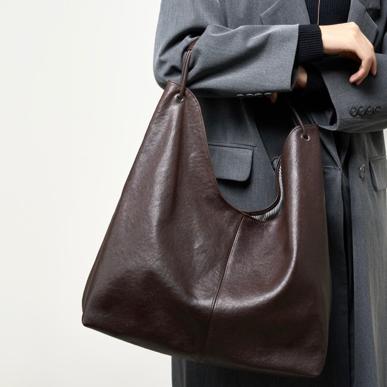 Large Capacity Minimalist Premium Genuine Leather Tote Bag