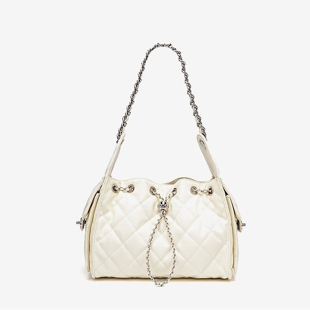 Genuine Leather Caviar Pattern Large Capacity Bucket Shoulder Bag