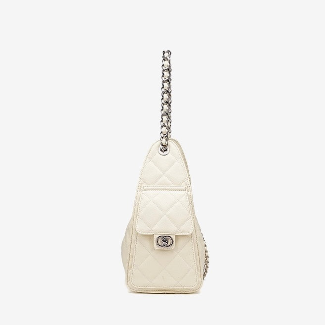 Genuine Leather Caviar Pattern Large Capacity Bucket Shoulder Bag