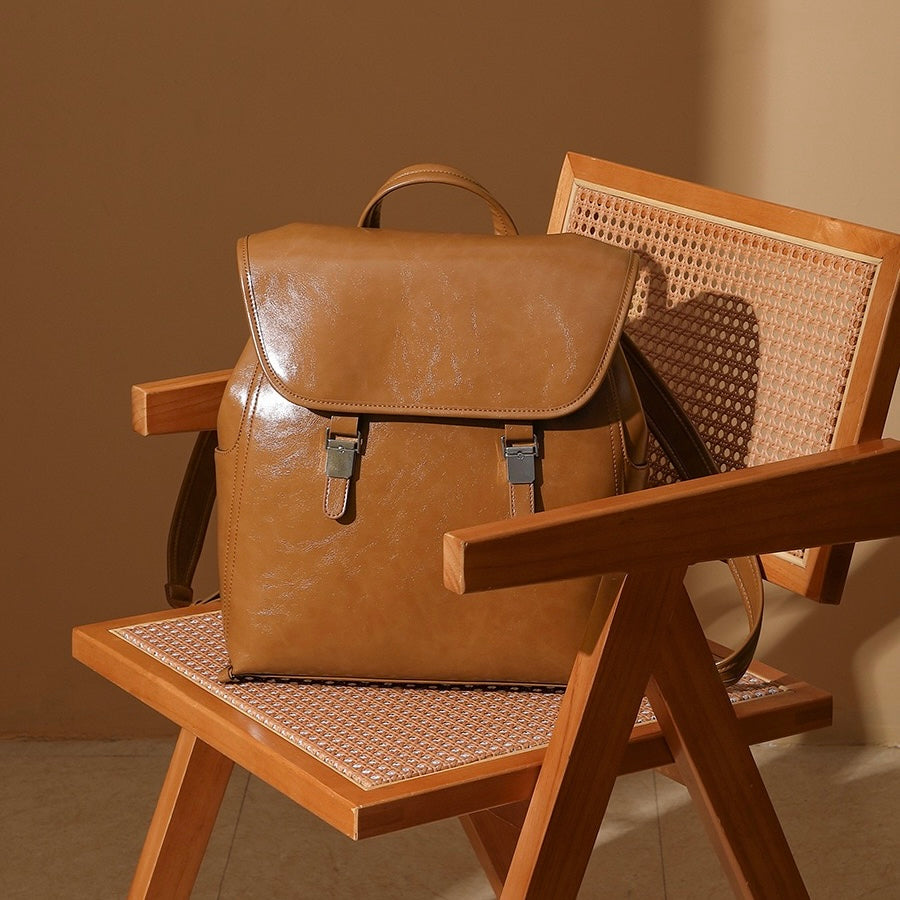 Genuine Leather Unisex Bronze-Era Casual Backpack