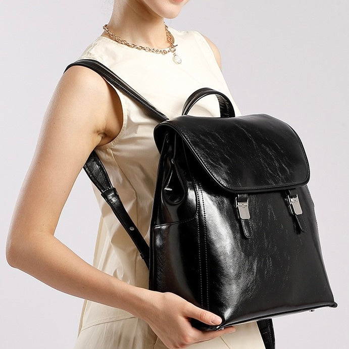 Genuine Leather Unisex Bronze-Era Casual Backpack