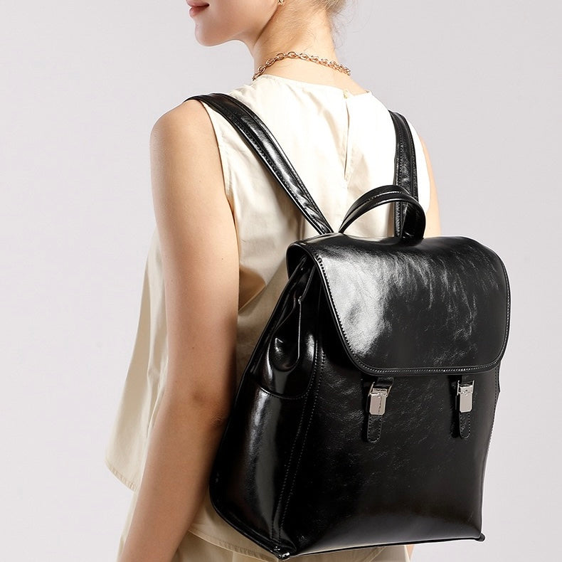 Genuine Leather Unisex Bronze-Era Casual Backpack