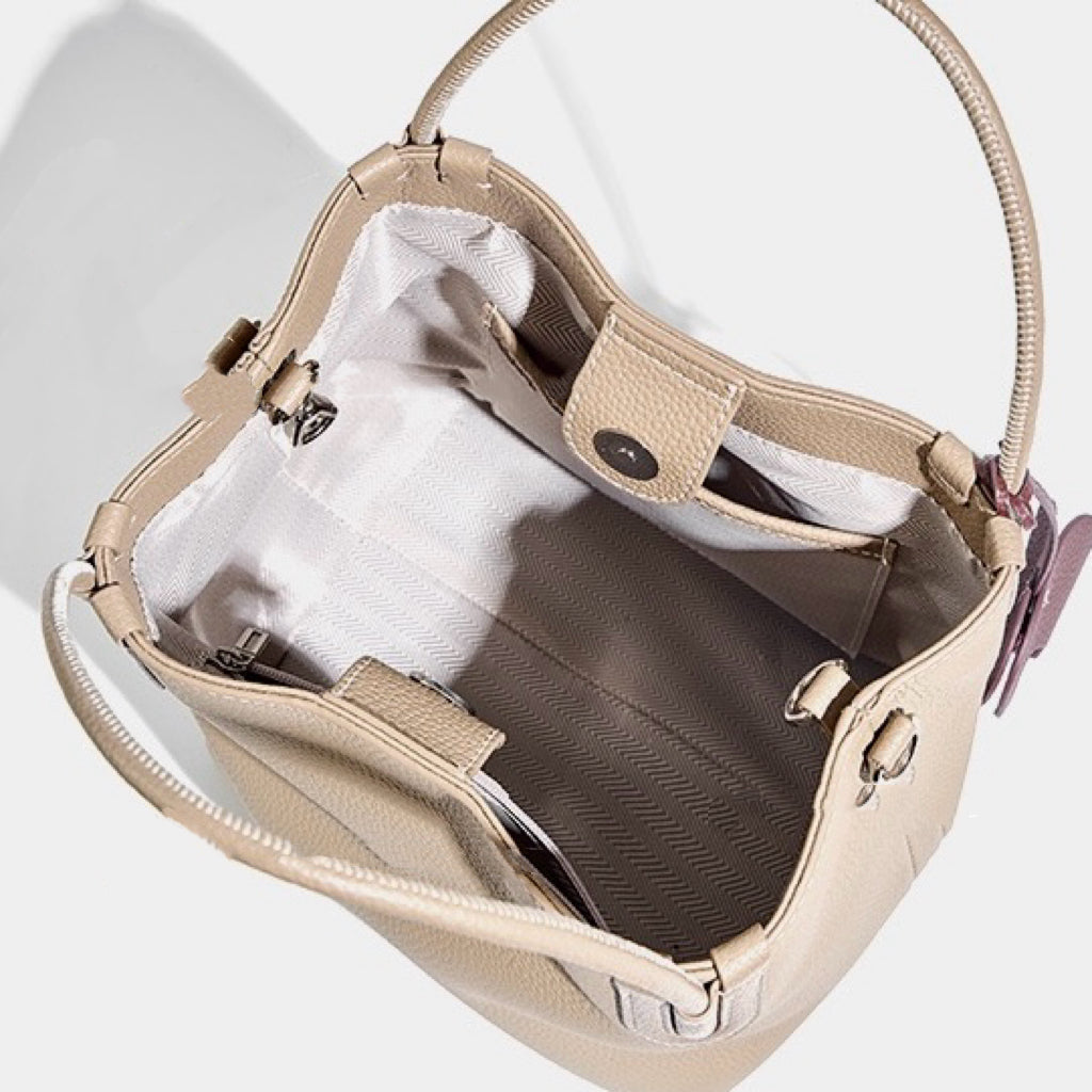 Women's Genuine Leather Bucket Bag with Little Elephant Pendant