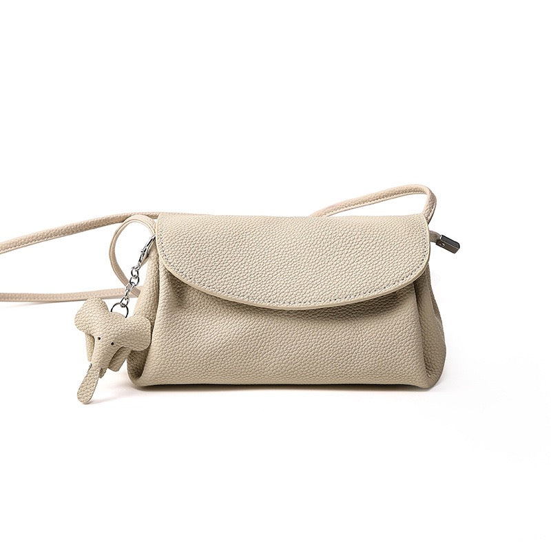 Exquisite Genuine Leather Crossbody Bag with Mini Elephant Pendant
