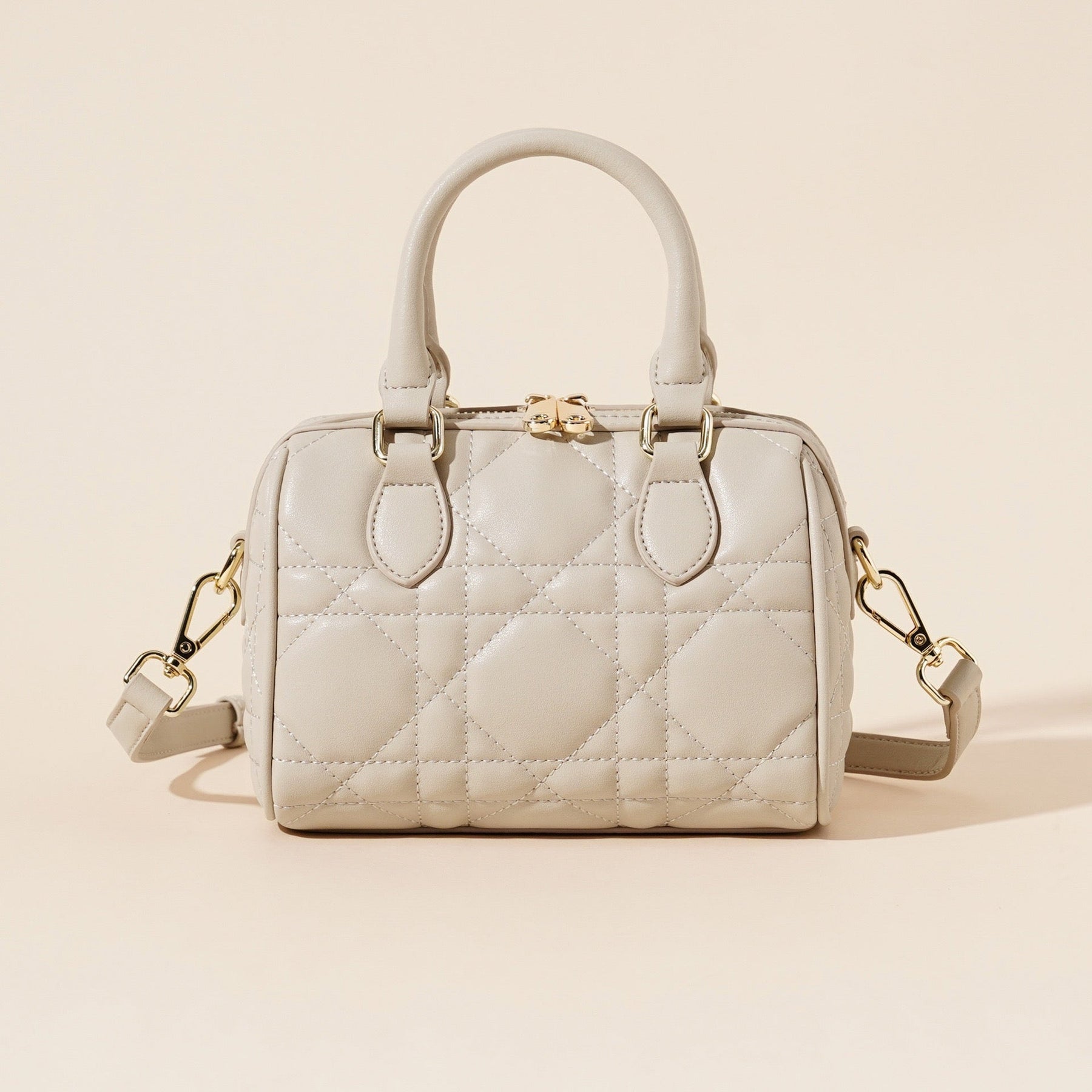 Women's Genuine Leather Quilted Boston Clutch Bag
