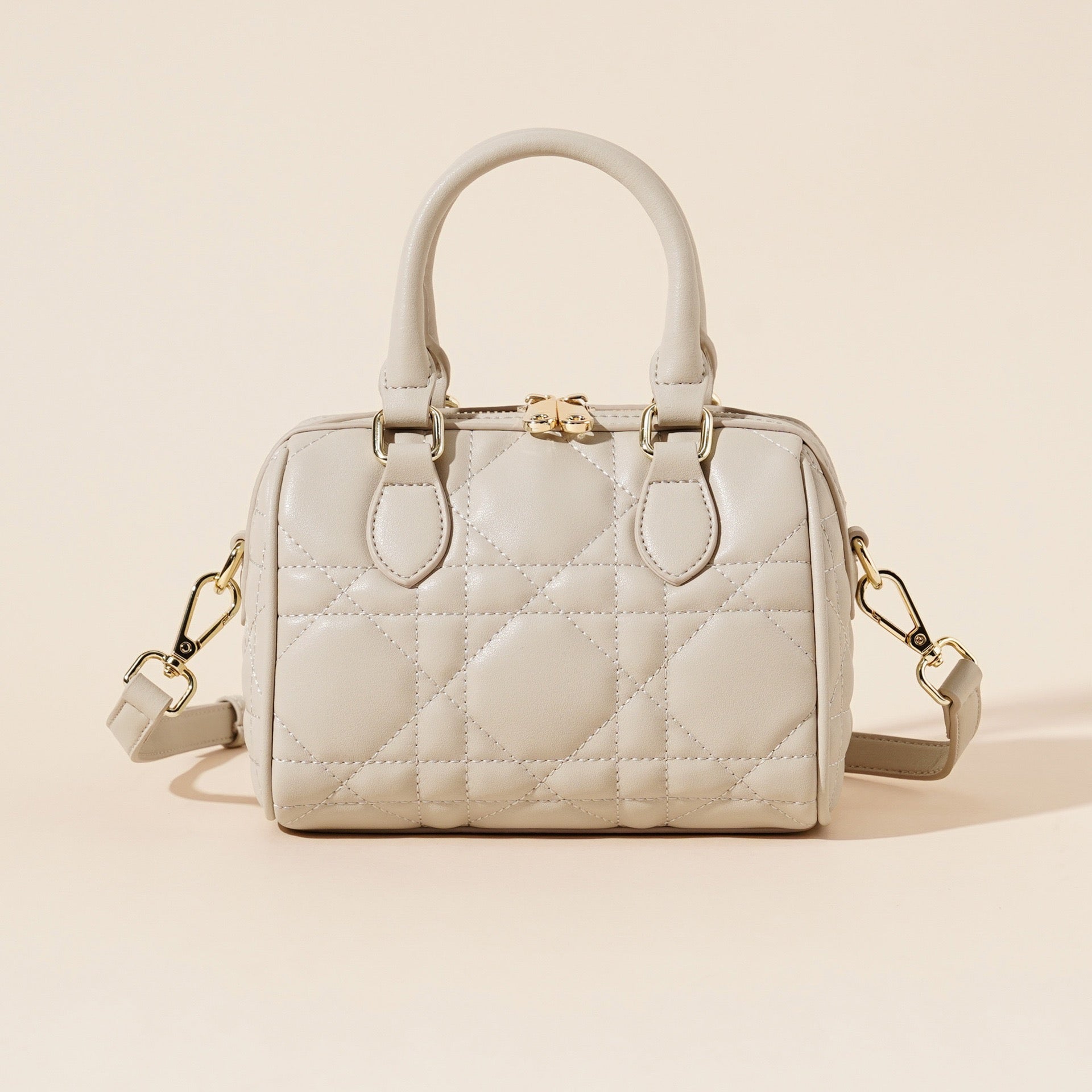 Women's Genuine Leather Quilted Boston Clutch Bag