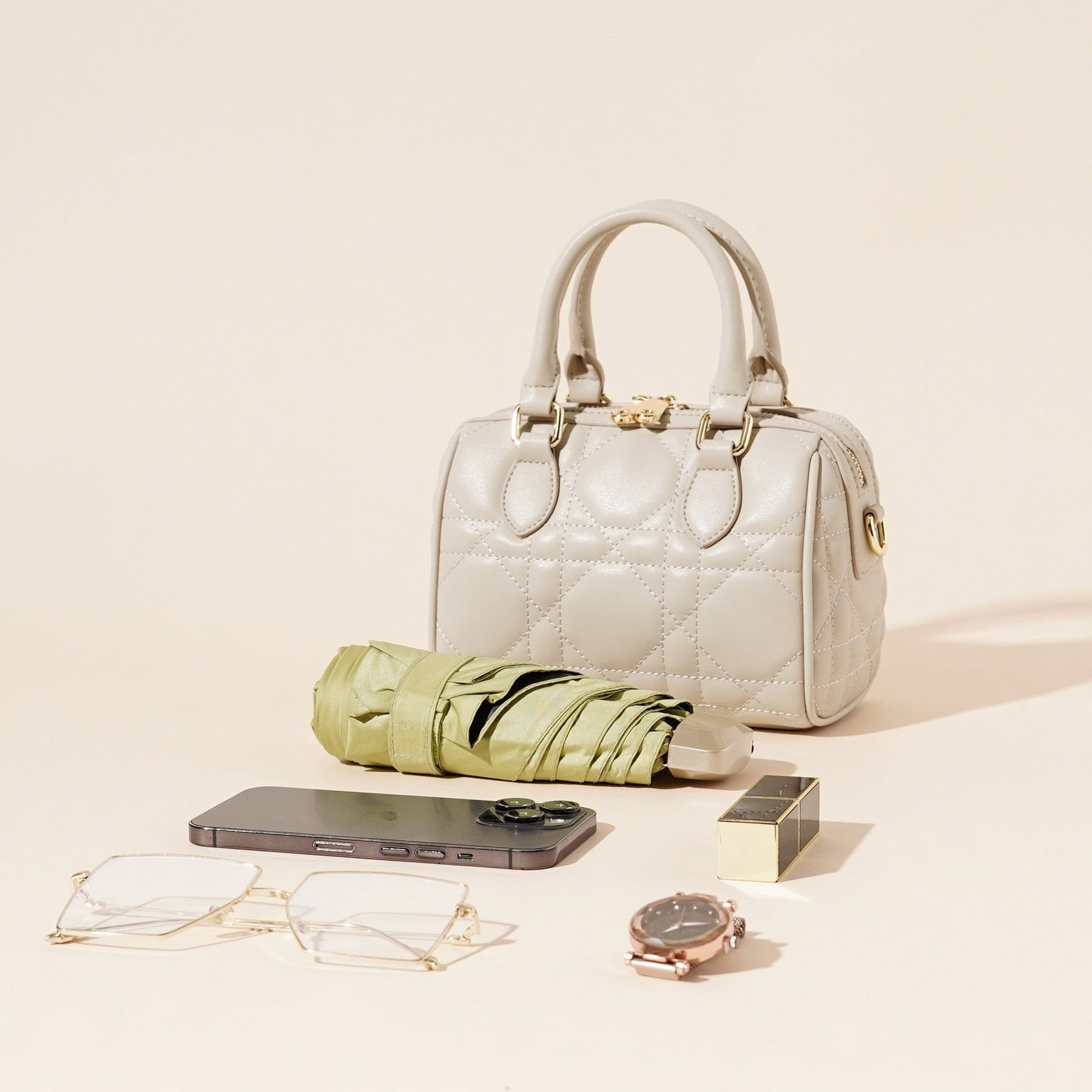 Women's Genuine Leather Quilted Boston Clutch Bag