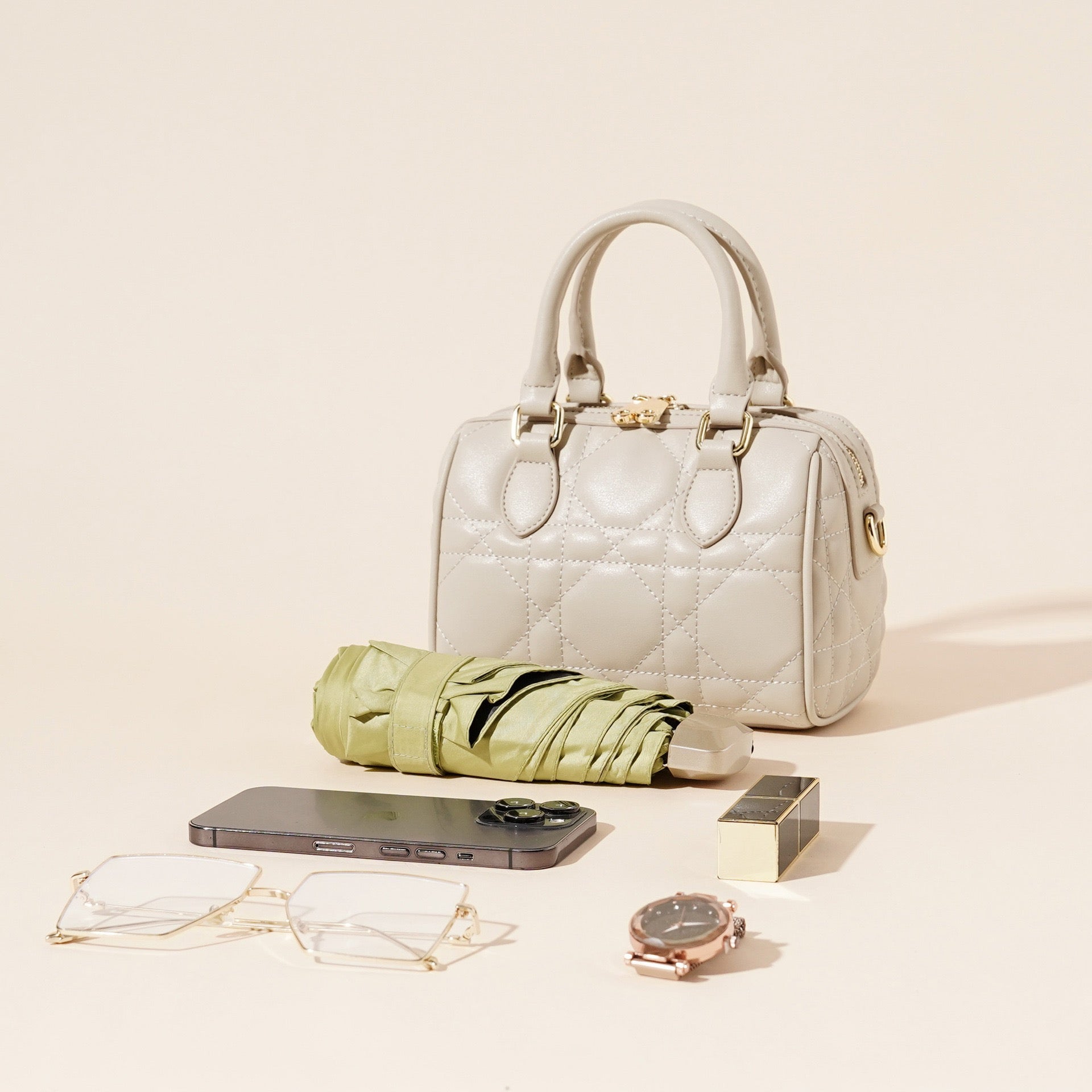 Women's Genuine Leather Quilted Boston Clutch Bag