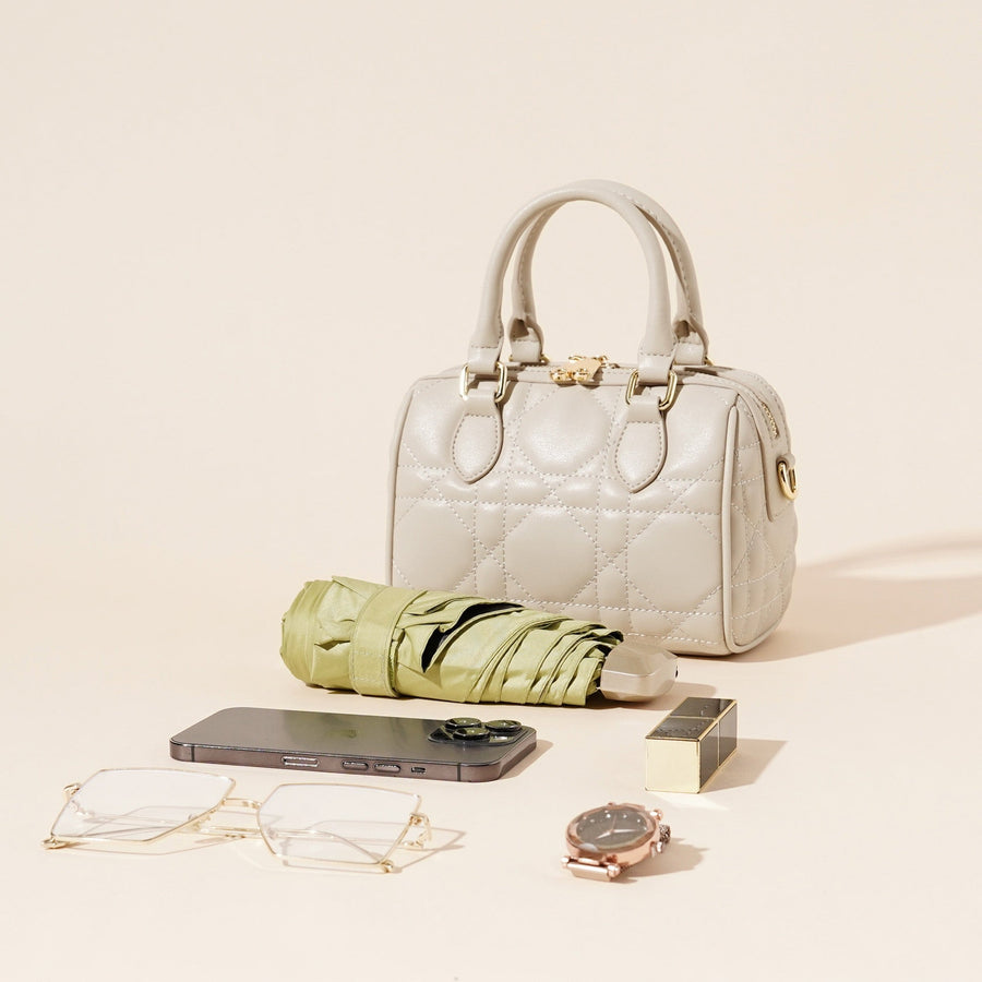 Women's Genuine Leather Quilted Boston Clutch Bag