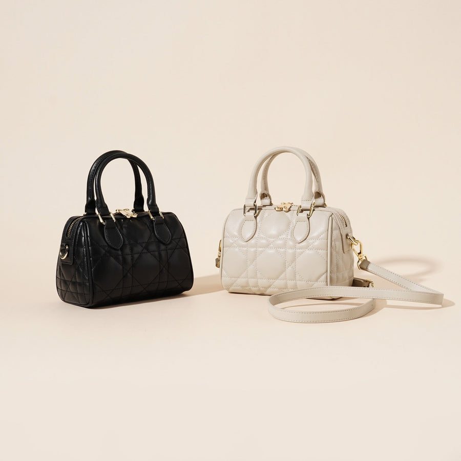 Women's Genuine Leather Quilted Boston Clutch Bag