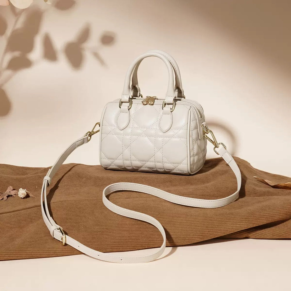 Women's Genuine Leather Quilted Boston Clutch Bag