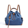 Women's Genuine Leather Denim Patchwork Cool Travel Backpack