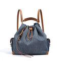 Women's Genuine Leather Denim Patchwork Cool Travel Backpack