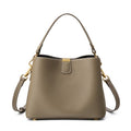 Classic Gold-Trimmed Genuine Leather Bucket Handbag