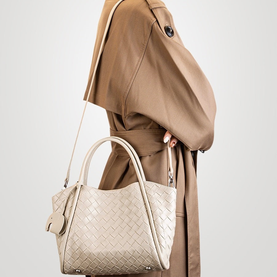 Premium Leather Woven Large Capacity Versatile Tote Crossbody Basket Bag