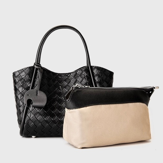Premium Leather Woven Large Capacity Versatile Tote Crossbody Basket Bag