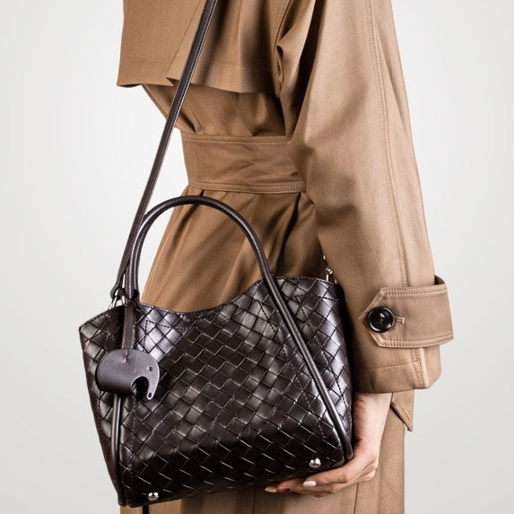 Premium Leather Woven Large Capacity Versatile Tote Crossbody Basket Bag