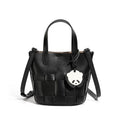 Women's Handmade Genuine Leather Woven Picnic Basket Bag With Cute Panda Charm