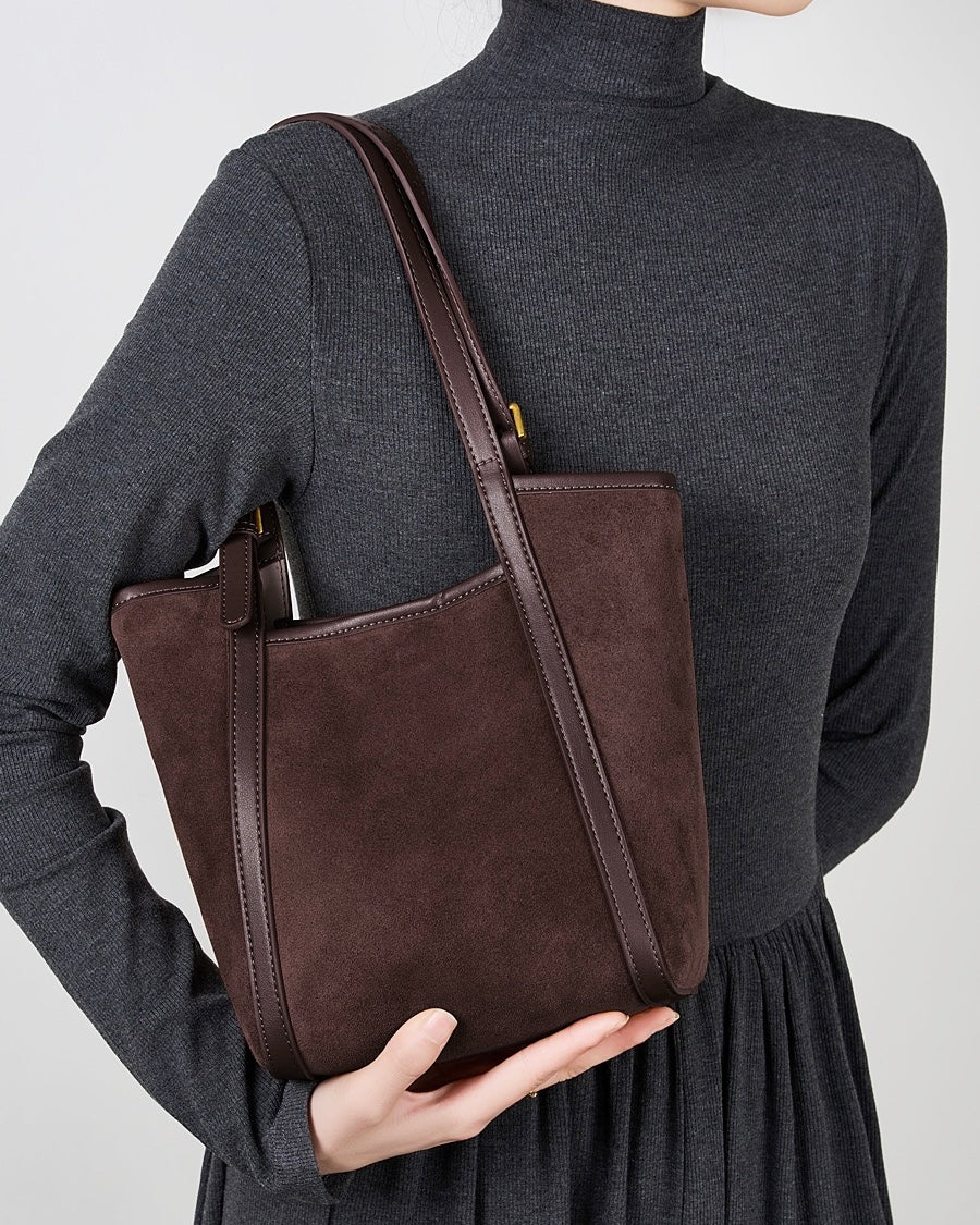 Women's Amber Suede Leather Bucket Satchel