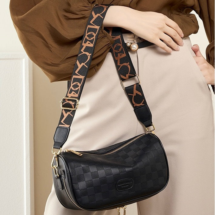 Elegant Women's Genuine Leather Checkered Crossbody Bag